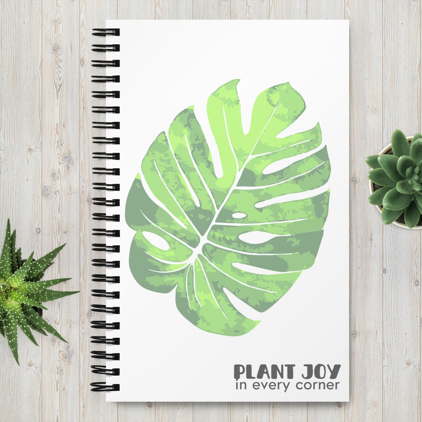 "Plant Joy" Monstera Leaf Spiral Notebook 5.5″ × 8.5″